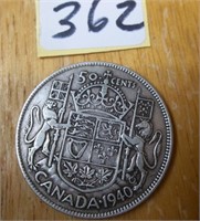 Canadian Silver   1940  Fifty Cents  coin
