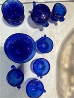 Cobalt blue glass mini tea set