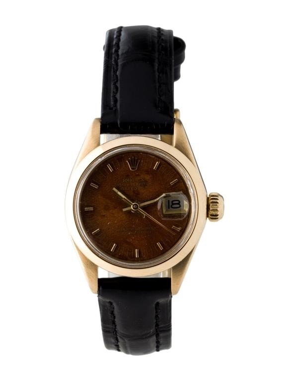 18k Gold Rolex Datejust Brown Dial Watch 26mm