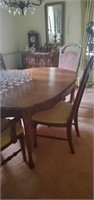 ANTIQUE TABLE AND CHAIRS - GOLD CUSHION -
