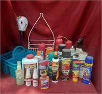 Baskets, insect sprays, WD-40, root killer, etc.