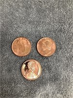 3 One Ounce .999 Copper Rounds