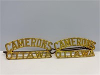 Brass Shoulder Titles with Pins  Camerons Ottawa