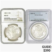 [2] Morgan Silver Dollars PCGS/NGC MS63 [1881-S,