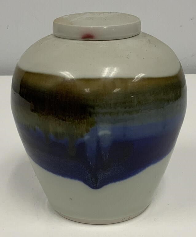 Signed Pottery Ginger Jar with Lid