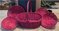 Vintage Red Rattan Basket Set