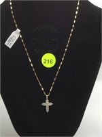 14K YELLOW GOLD NECKLACE & CROSS PENDANT WITH DIAM
