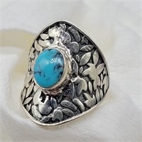 925 SILVER TURQUOISE CUFF STYLE RING SZ 6.75