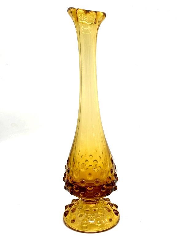 Fenton Amber Hobnail Glass Bud Vase 9”