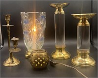 Assorted Brass Decor With Glass Lamp