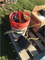 BUCKET OF HAND TOOLS & TACTOR PARTS