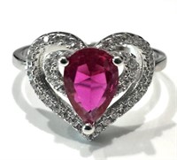 GORGEOUS PINK TOPAZ STERLING HEART RING