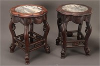Pair of Chinese Marble and Hardwood Stands,