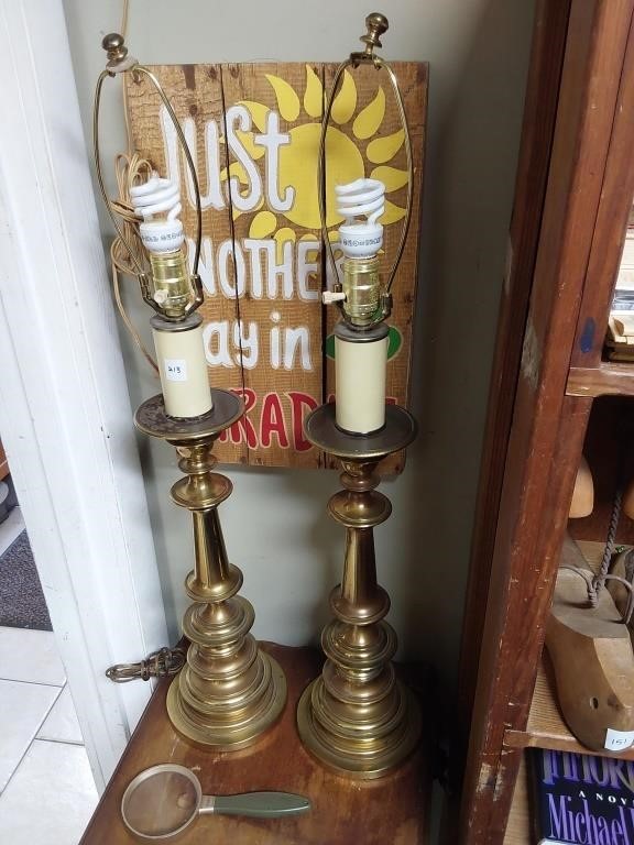 Pr. of Brass Finish Cast Lamps