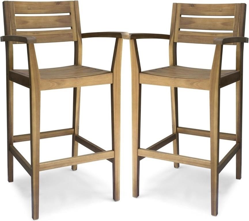 Rustic Acacia Wood Barstools (Set of 2)