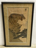 (Q) Oriental Tiger Woodblock Print 19 1/2” x 33”