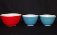 VINTAGE PYREX PRIMARY COLORS RED AND 2 BLUE