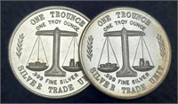 (2) 1 Troy Oz. Silver World Trade Unit Rounds