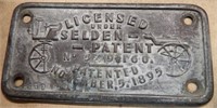 1895 Selden Patent Horseless Carriage Tag / Plate