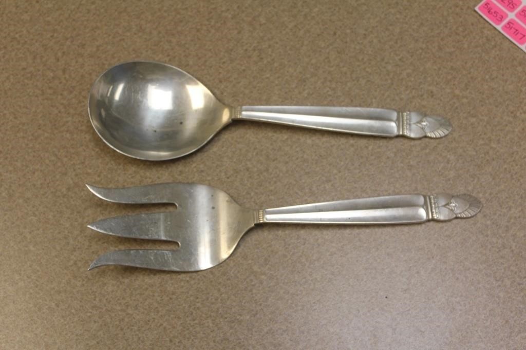 Solid Sterling Silver Serving Fork and Spoon