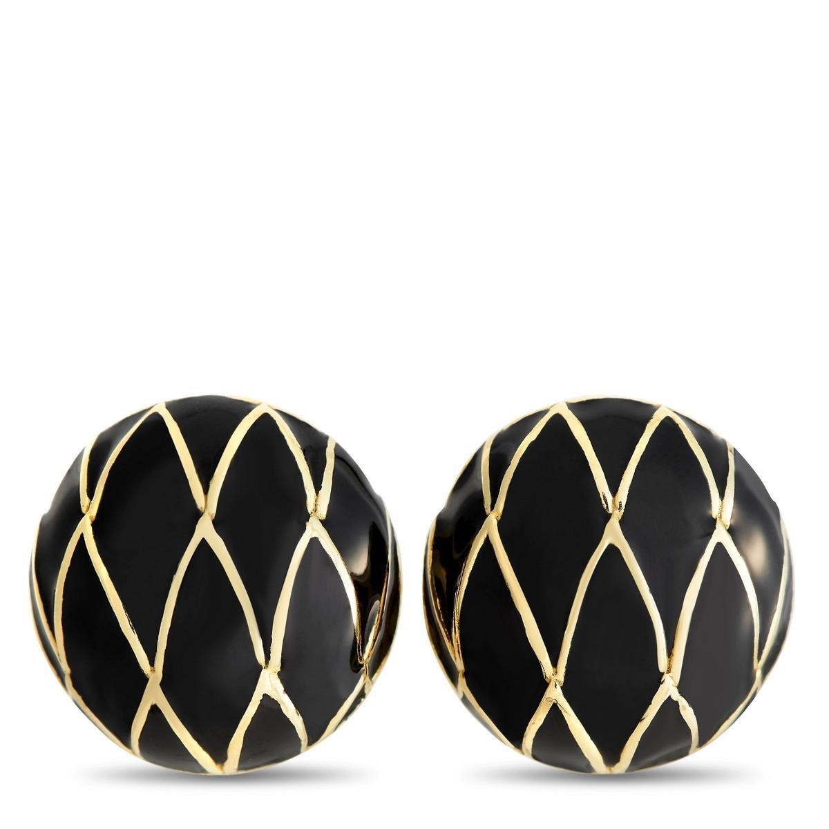 David Webb 18K Yellow Gold Black Enamel Clip-On Ea