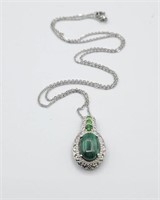 Sterling Silver 20in Green Malachite Necklace