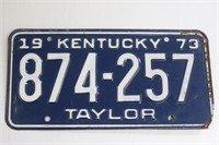1973 Taylor County Kentucky License Plate