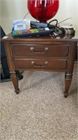 Two drawer wooden end table only no contents 26 x