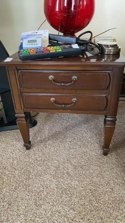Two drawer wooden end table only no contents 26 x