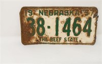 1957 Nebraska License Plate - The Beef State