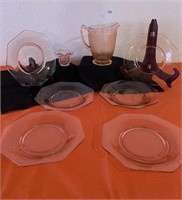 Pink Depression Glass Pitcher & Plates