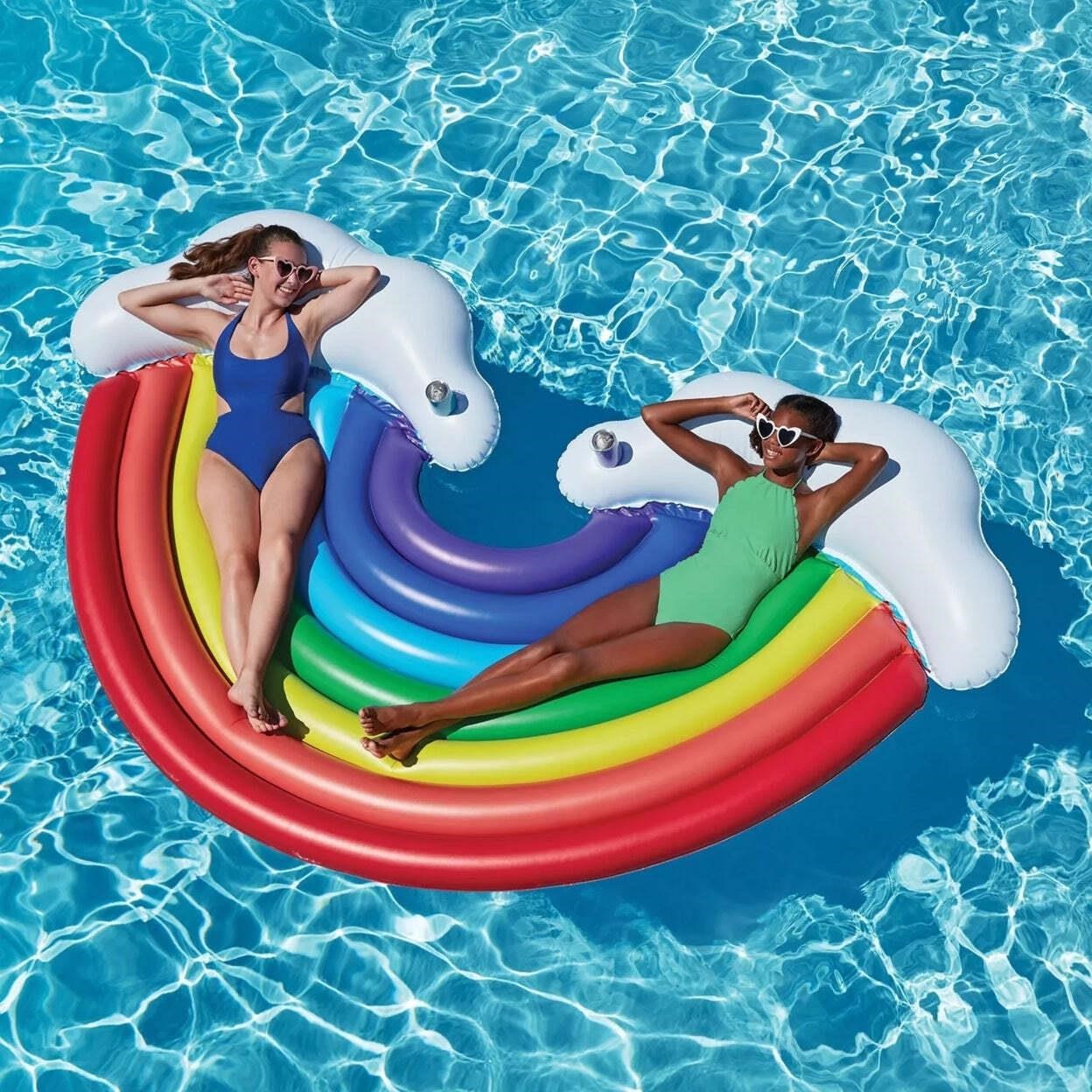 Pool Float | 2 Person Rainbow Float w/ Pillows