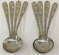 8 S Kirk & Son Sterling Repousse Soup Spoons