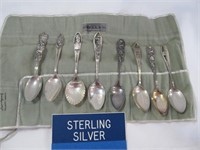 8pc Vintage Sterling Silver Souvenir Spoons