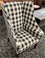 Modern Plaid Upholstered Wing Back Arm Chair