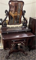 Antique Carved Mahogany Vanity (W/ Mirror; Claw