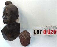 carved stone bust & redware bust