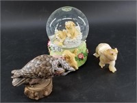 Lot with a puppy snow globe, onyx bear with chippe