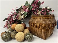 Wicker Boho Basket with Decorative Balls