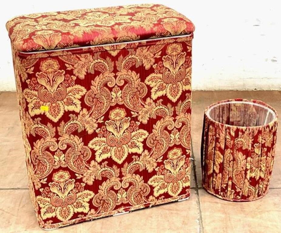 (2pc) Upholstered Hamper & Matching Waste Bin