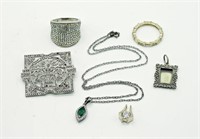 Sterling Jewelry Set w/ Marcasite Broach