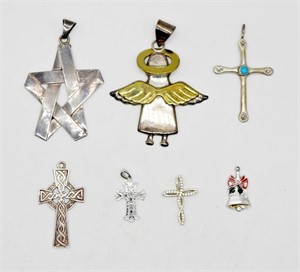 (7) STERLING SILVER RELIGIOUS PENDANTS