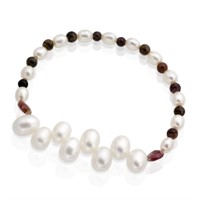 Pearl Taupe & Glass 7.5" Stretch Bracelet