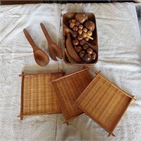 Hand carved Monkey pod, fruit, trivets, & more