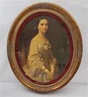 Lare Oval Ornate Frame Lady Print