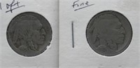 (2) Buffalo Nickels. Dates: 1913-D Type I and