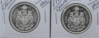 (2) 1963 UNC Canadian Silver Half Dollars.