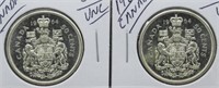 (2) 1964 UNC Canadian Silver Half Dollars.