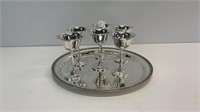 (6) English silver plate goblets with tray