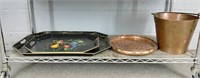 Metal Tole Painted Trays, Copper Tray & Bucket